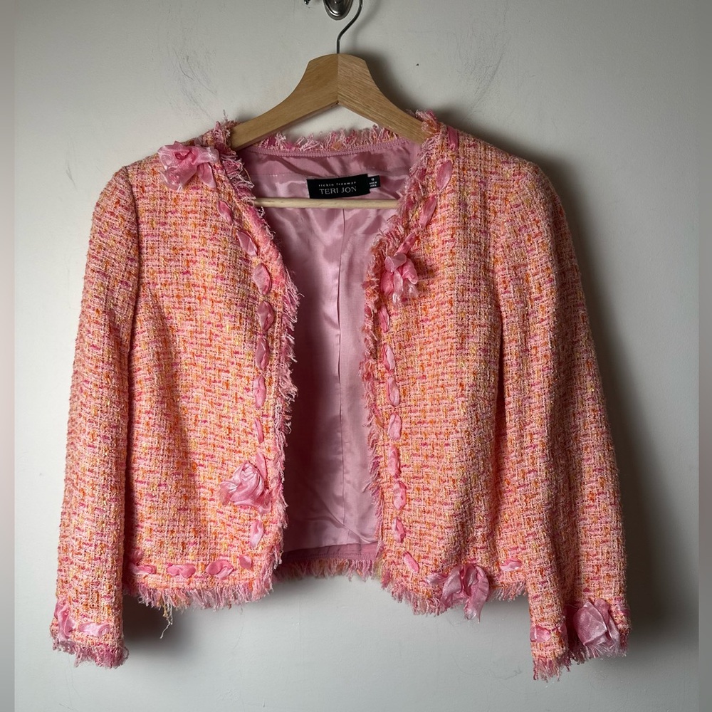 RICKIE FREEMAN TERI JON Vintage Women’s Pink Tweed Patterned Blazer Size 10